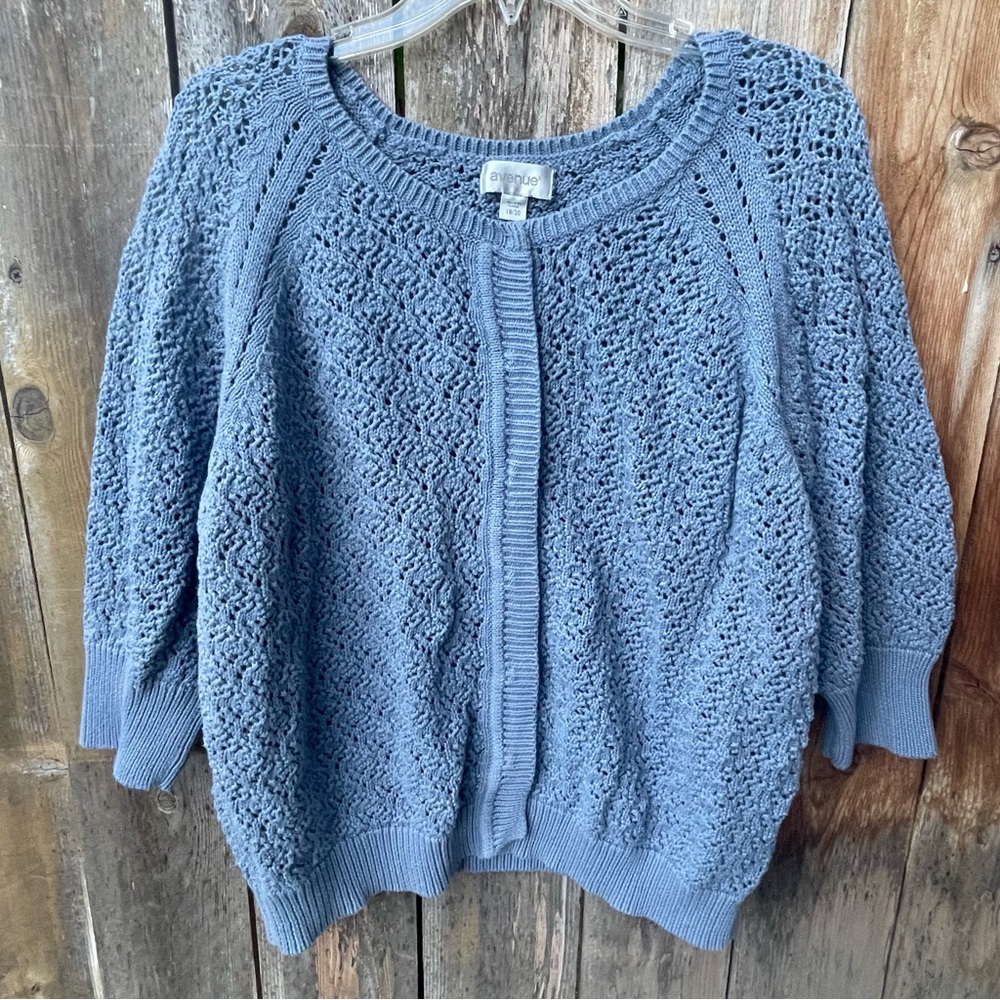 Avenue Crocheted Open-Knit Snap Closure Cardigan Sz. 18/20 - Picture 2 of 14